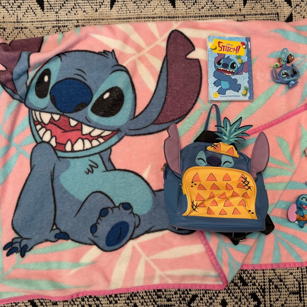 Stitch Kids Toy Set,  Blanket,  backpack, manga book, keychain